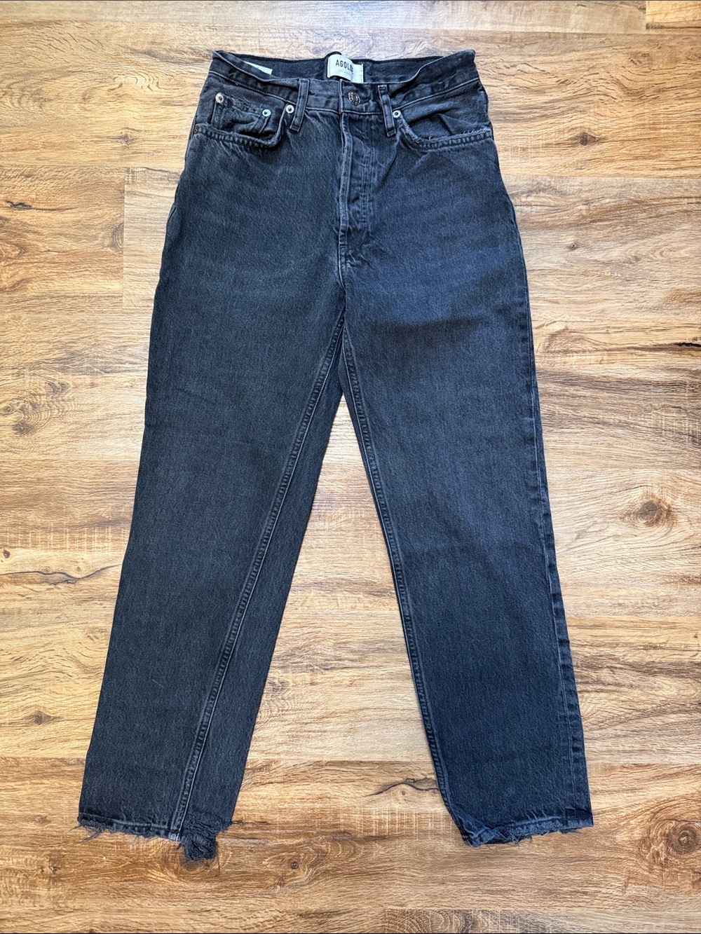 Agolde Lana Crop Mid-Rise Straight Leg Black Jeans - Rhyme Wash - 24